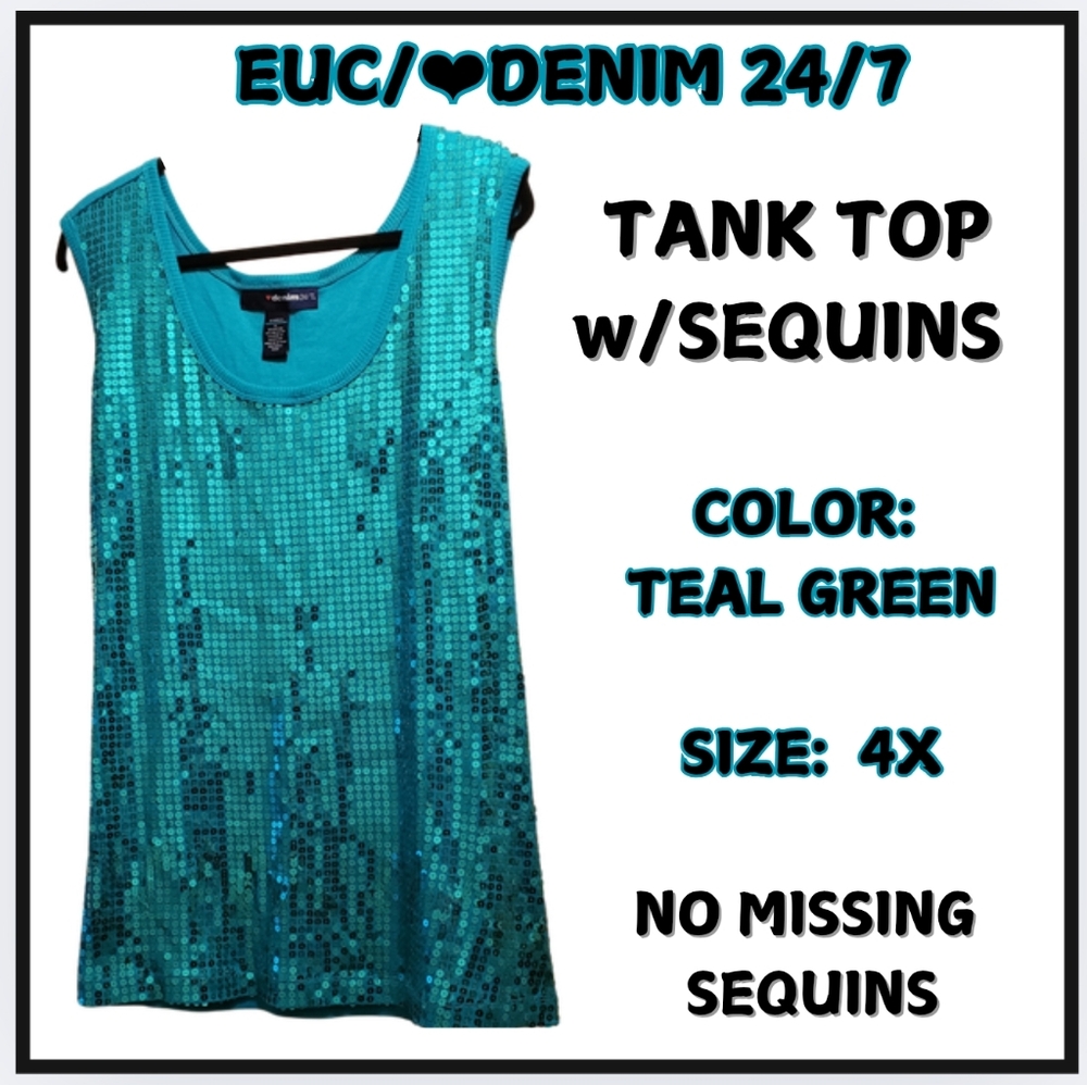 🔥 Denim 24/7 - EUC - Teal Green Sequin Tank Top - Size 4x